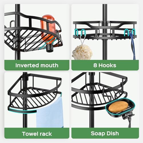HAMITOR Shower Caddy Tension Pole: Rustproof Quick Install Standing Corner - Image 3