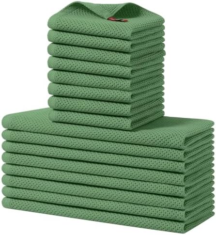 Homaxy 16 Pack 100% Cotton Kitchen Towels and Dishcloths Set, Grass Green by Homaxy