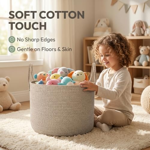 JMvicyroam 65L Extra Large Machine Washable Cotton Rope Blanket Basket - Image 4