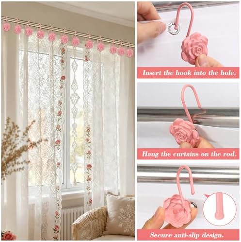 Metal Rose Shower Curtain Hooks, Rust-Resistant Hooks - Image 6
