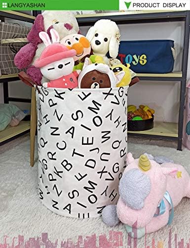 Round Laundry Basket Collapsible Storage Hamper Organizer Alphabet - Image 3