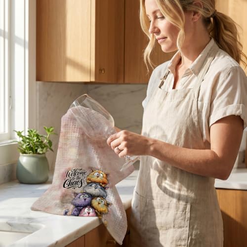 Jztco 4 Pcs Funny Cat Kitchen Towels, Cute Cat Gifts Reusable Hand Towels - Image 6