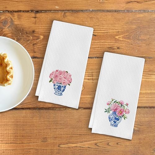 Blue and White Porcelain Chinoiserie Dish Towels Set of 2, 16x24 Inches - Image 3