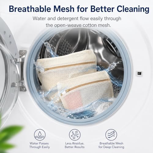 IMIKEYA Mesh Laundry Bags for Delicates, 4 Pack Cotton Zippered Wash Bags in 4 - Image 4