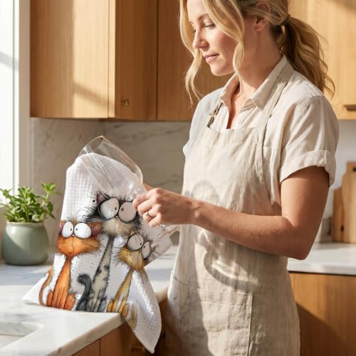 3 Pcs Cute Cat Kitchen Towels, Funny Cats Gifts Absorbent Hand Towels-03 - Image 6