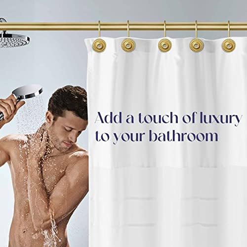 Gold Rhinestone Shower Curtain Hooks, 12 Pack Rustproof Metal Rings - Image 2