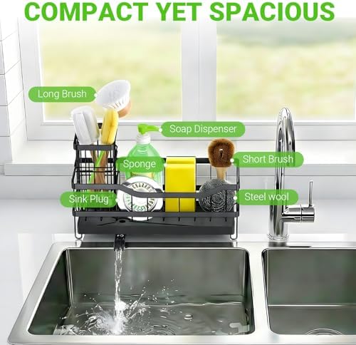 Sponge Holder for Kitchen Sink, Self-Draining Sink Caddy Organizer - Image 6