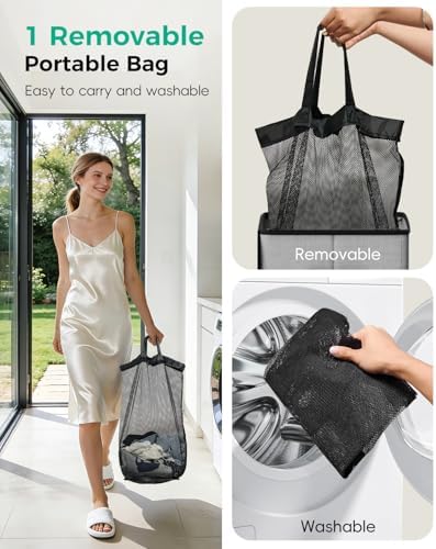 100L Laundry Hamper with Lid, Durable Laundry Basket Made of Cationic Fabric - Image 5
