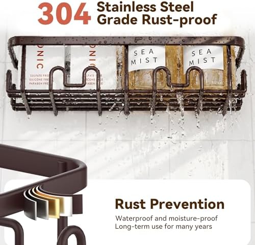 YASONIC Shower Caddy Adhesive, Rustproof Shower Organizer, Wall Shower Rack - Image 4