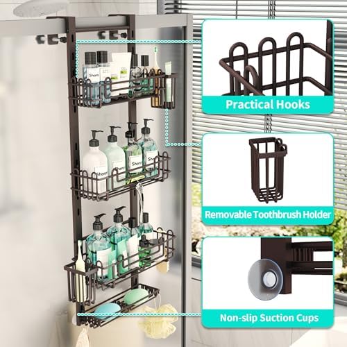 HapiRm 4 Tier Over the Door Shower Caddy, Hanging Shower Caddy - Image 3