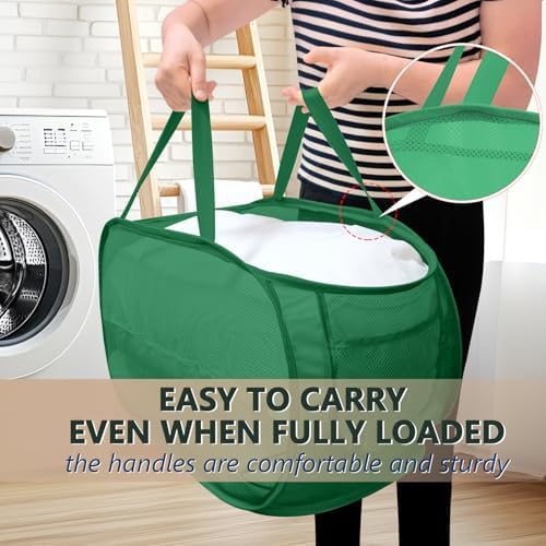 Collapsible Laundry Hamper Basket, Pop Up Mesh Foldable Bag - Image 4