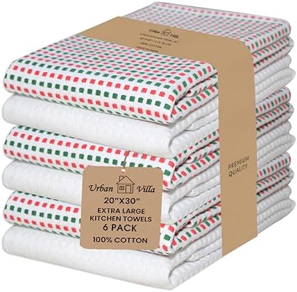 Urban Villa Kitchen Towels Cotton Dish Towels 20”x30”Red/Grn/Wht by CottonTrends