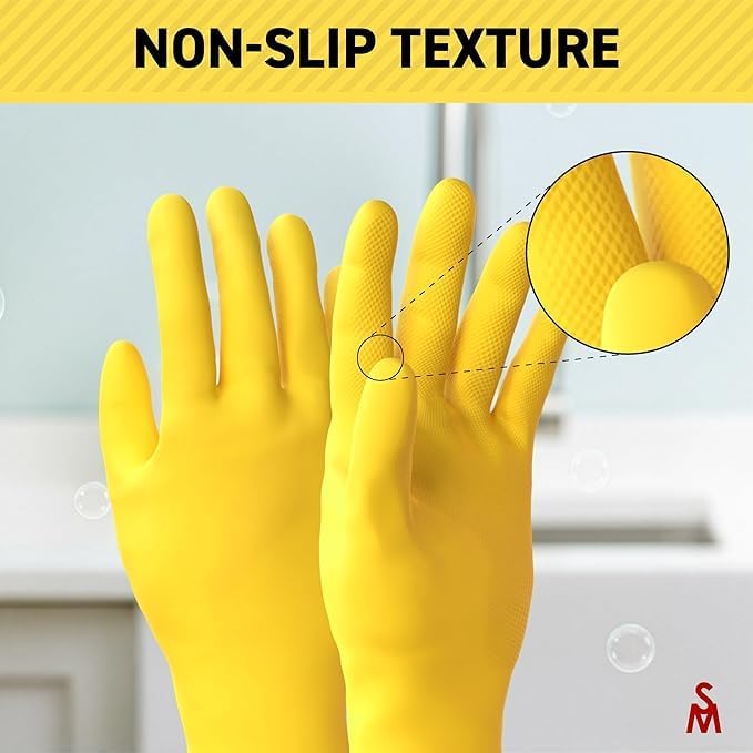 SteadMax 6 Pairs Cleaning Gloves, Reusable Natural Rubber Dish Gloves, Non-Slip - Image 3
