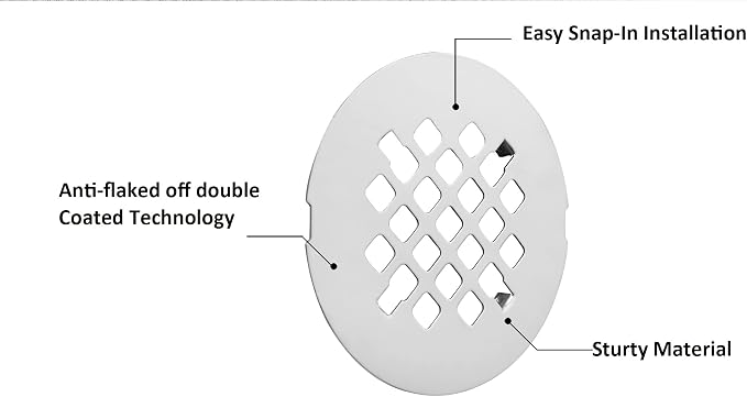 4-1/4” OD Snap-in Shower Drain Cover, Round Shower Drain Strainer Grid - Image 4