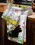 Miss Adola 2pcs Cotton Waffle Kitchen Towels, Cat in Flowers by MissAdola