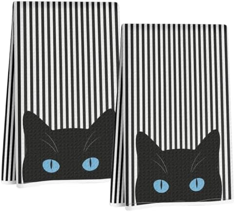 Jztco 2 Pcs Cat Kitchen Towels 24x14 Inch, Cats Gifts Reusable Hand Towels by Jztco