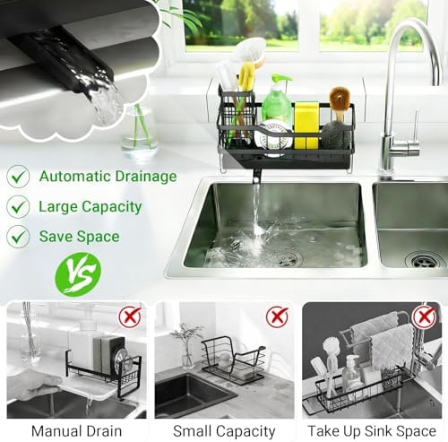 Sponge Holder for Kitchen Sink, Self-Draining Sink Caddy Organizer - Image 4
