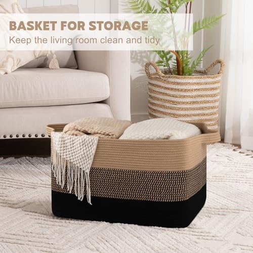 OIAHOMY Extra Large Blanket Basket, 95L Cotton Rope Woven Laundry Basket - Image 3
