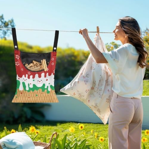 Christmas Ice Cream Clothespin Tote Bag, Durable Wide Opening Storage Peg Holder - Image 2