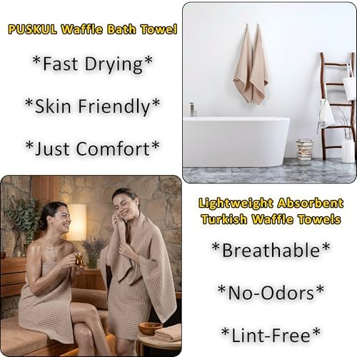 PÜSKÜL Natural 100% Turkish Cotton Waffle Bath Towels Set of 2, Extra-Large - Image 6