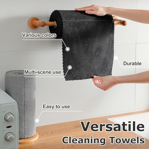 80 Pack Microfiber Cleaning Cloth Roll Reusable Paper Towels 12"x12" Black Tear - Image 4