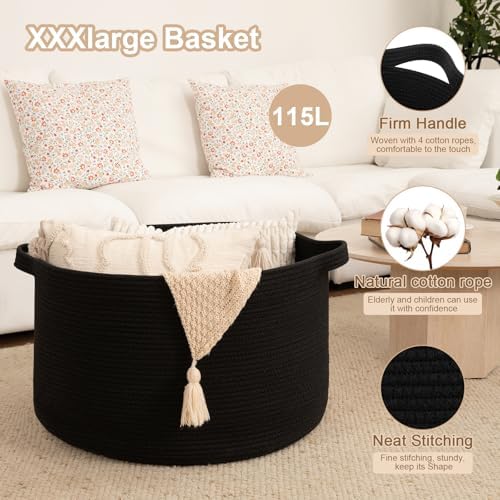 OIAHOMY 115L Extra Large Blanket Basket Living Room Laundry Basket Black - Image 4