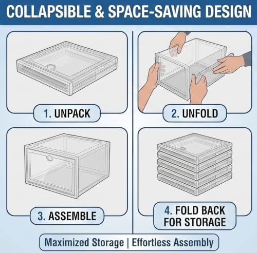 Magnetic Stackable Shoe Storage Boxes, 6 Pack Clear - Image 6