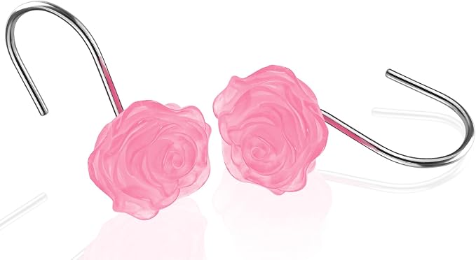 Rose Shower Curtain Hooks, Glow in The Dark, Pretty Floral Themed Elegant - Image 2