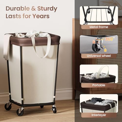 160L Laundry Basket with Wheels, 2-section Rolling Laundry Basket, Large - Image 6