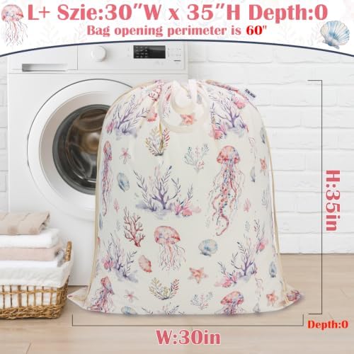 Canvas Laundry Bag with Handles & Drawstring 30"Wx35"H, L+ Dreamy Jellyfish - Image 2