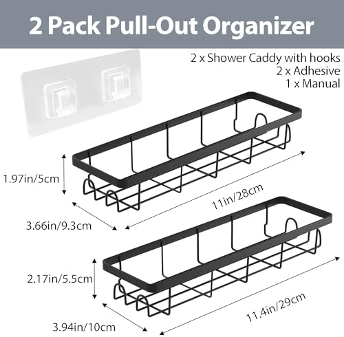 Shower Caddy Organizer with Hooks, Self Adhesive Bathroom Shelves, No Drilling - Image 2