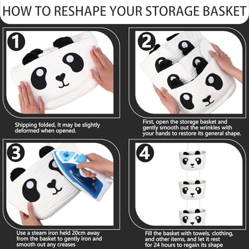 Panda Nursery Decor 3-Tier Panda Basket Hanging Cotton Rope Woven Organizer - Image 3