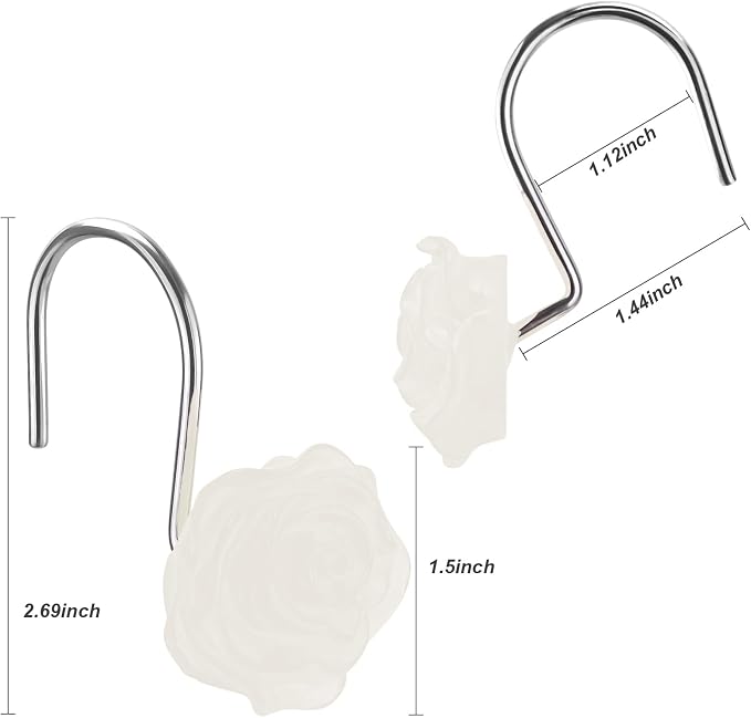 Rose Shower Curtain Hooks, Glow in The Dark, Pretty Floral Themed Elegant - Image 4