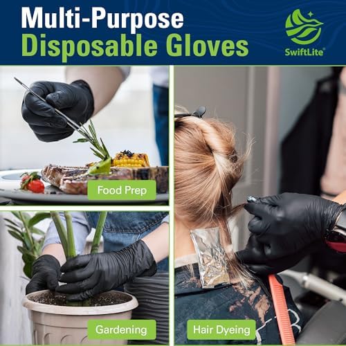 SWIFTLITE Black Nitrile Gloves Disposable Latex Free, Food Safe - Image 6