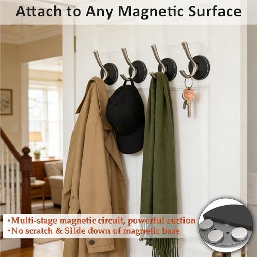 ULIBERMAGNET Strong Magnetic Double Hooks, 4 Pack Heavy Duty Sturdy Coat - Image 6