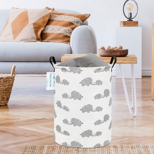 Round Laundry Basket Collapsible Storage Hamper Love Elephant - Image 6