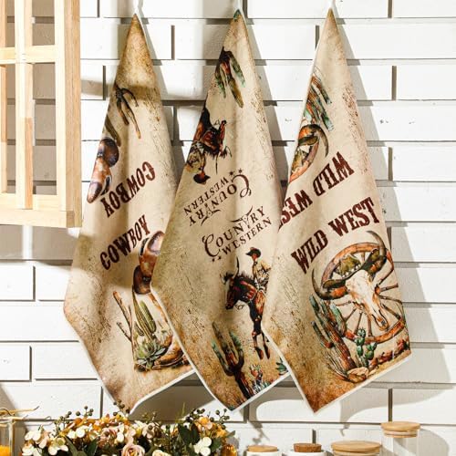 Sunnyray 6 Pack Western Cowboy Horse Kitchen Towels, Horse Themed Dish Hand - Image 2