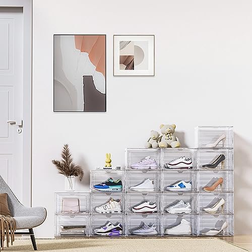 8 Pack XL Shoe Storage Box Organizer, Drop Side Large Shoe Boxes Clear Plastic - Image 2