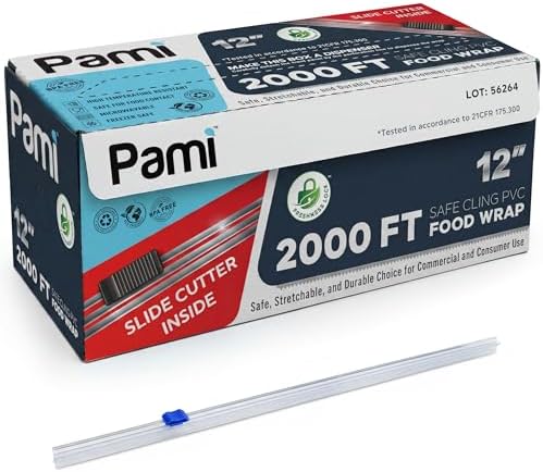 PAMI 12 in x 2000 ft PVC Cling Wrap, Heavy Duty, Slide Cutter, Food Safe by PAMI