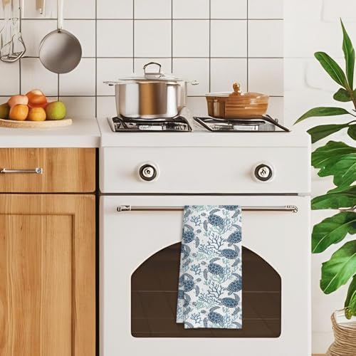 Coral Sea Turtle Coastal Kitchen Towels, 16x24 Inches - Image 4