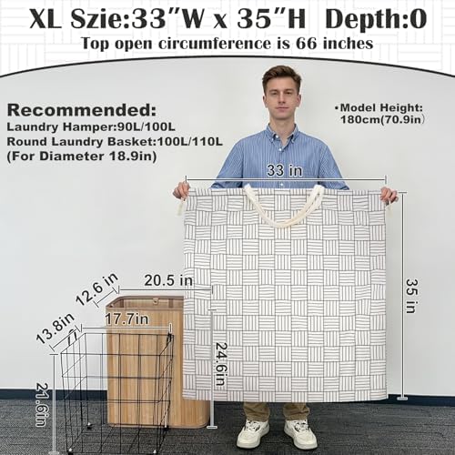 Canvas Laundry Bag with Handles & Drawstring, XL 33"Wx 35"H, Geometry Grid - Image 3