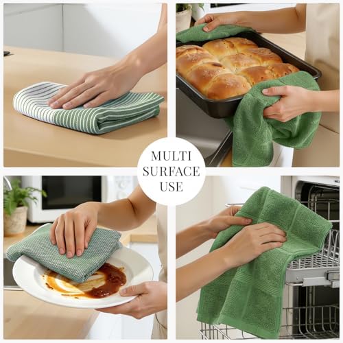 Homaxy 9 Pack Cotton Terry Premium Kitchen Towels, 18 x 28 in, Grass Green - Image 4