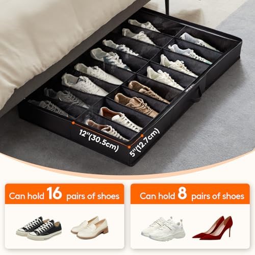 Lifewit Under Bed Shoe Storage Organizer 1 Pack, 4.3 Inches Profile Fabric - Image 3