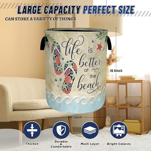 Funny Beach Laundry Basket Oxford Cloth Foldable Hamper 18.9x16.5 Inch - Image 3