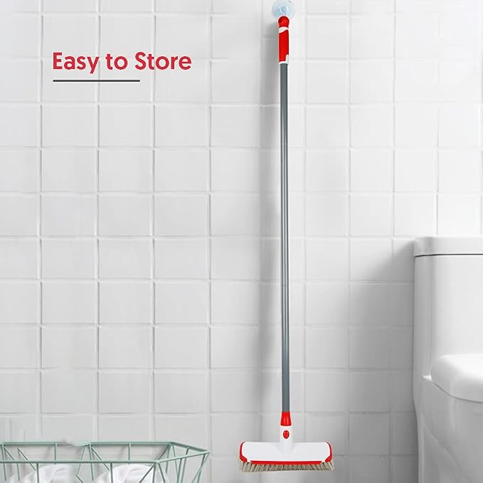 Floor Scrub Brush with Long Handle, Scrubbing Brush Squeegee Broom - Image 5