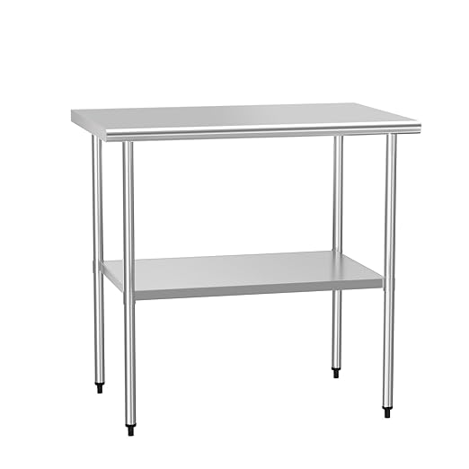 Stainless Steel Table for Food Prep & Work 24 x 36 inches Utility Table with Adjustable Undershelf, Commercial Workstation in Kitchen, Garage, Outdoor BBQ