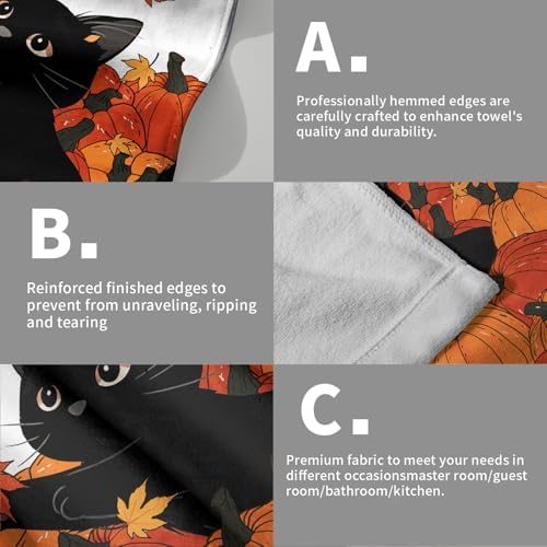 Fall Black Cat Pumpkins Bathroom Towels Set Autumn Leaves Hand Towels - Image 5