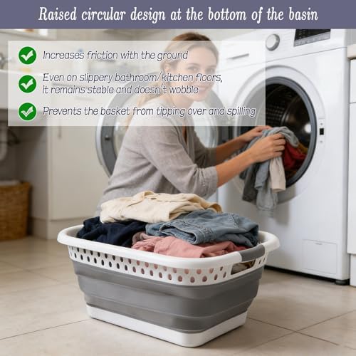 2 Pcs Collapsible Laundry Baskets, 11 Gallon 42L Collapsible Laundry Clothes - Image 5