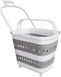 Folding Laundry Basket with Wheels Handle Collapsible Plastic Hamper 38L by Unknown