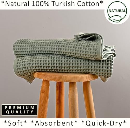 PÜSKÜL Natural 100% Turkish Cotton Waffle Bath Towels Set of 2, Extra-Large - Image 5